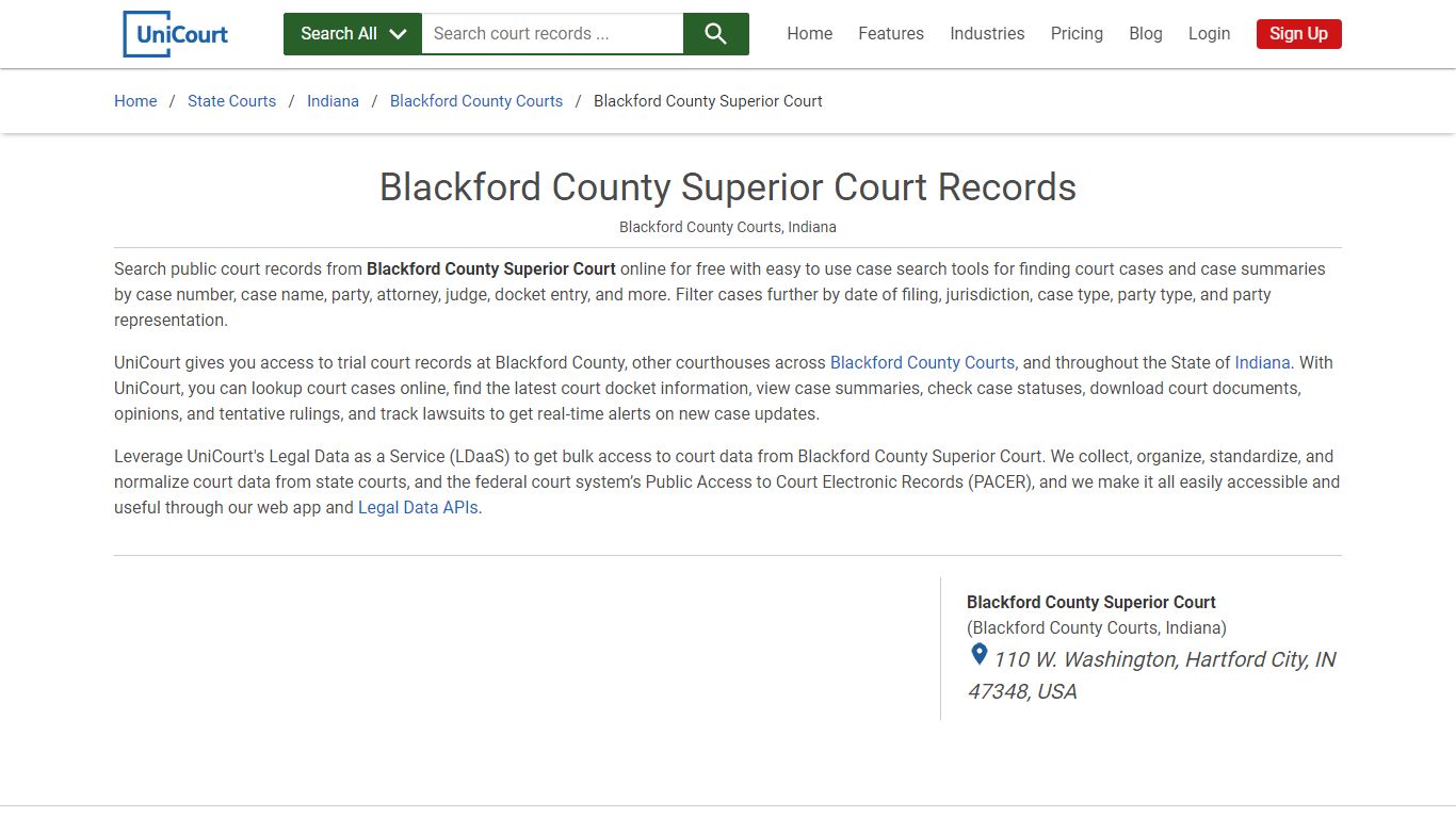 Blackford County Superior Court Records | Blackford | UniCourt